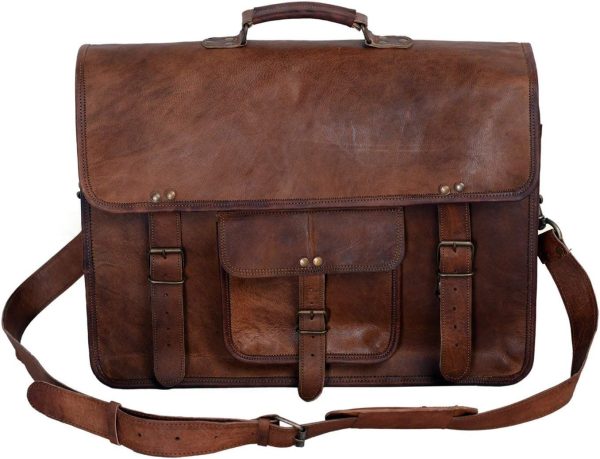 Leather briefcase for men 18 inch laptop messenger bag office satchel computer bag for men and women by  (18 INCH)